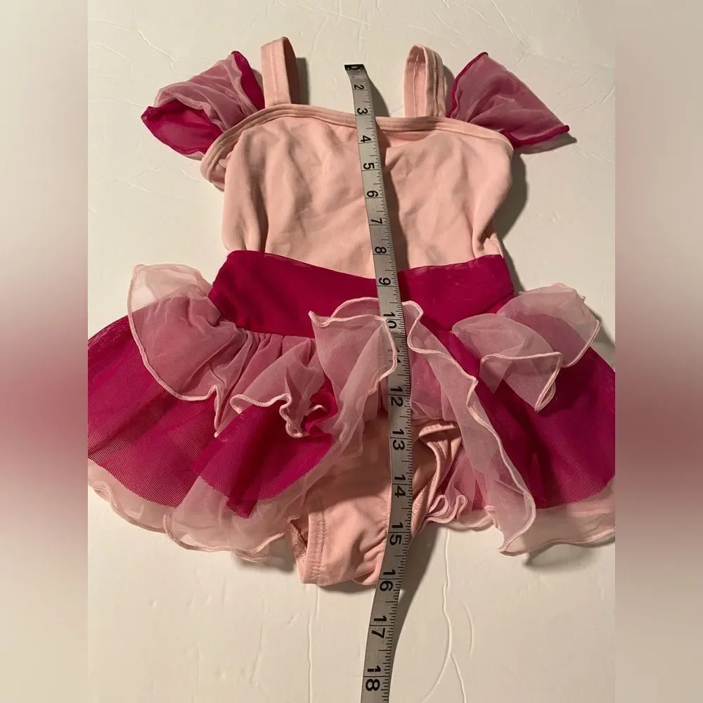 Body wrappers dance costume 2229 pink ballet dress ruffled leotard tutu 6-7X